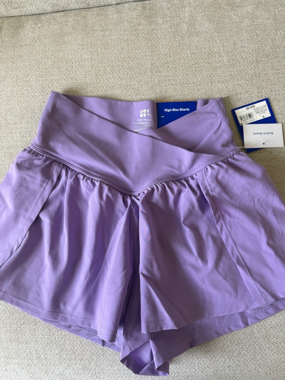 JoyLab High-Waist Lavender Skort-Style Workout Shorts
